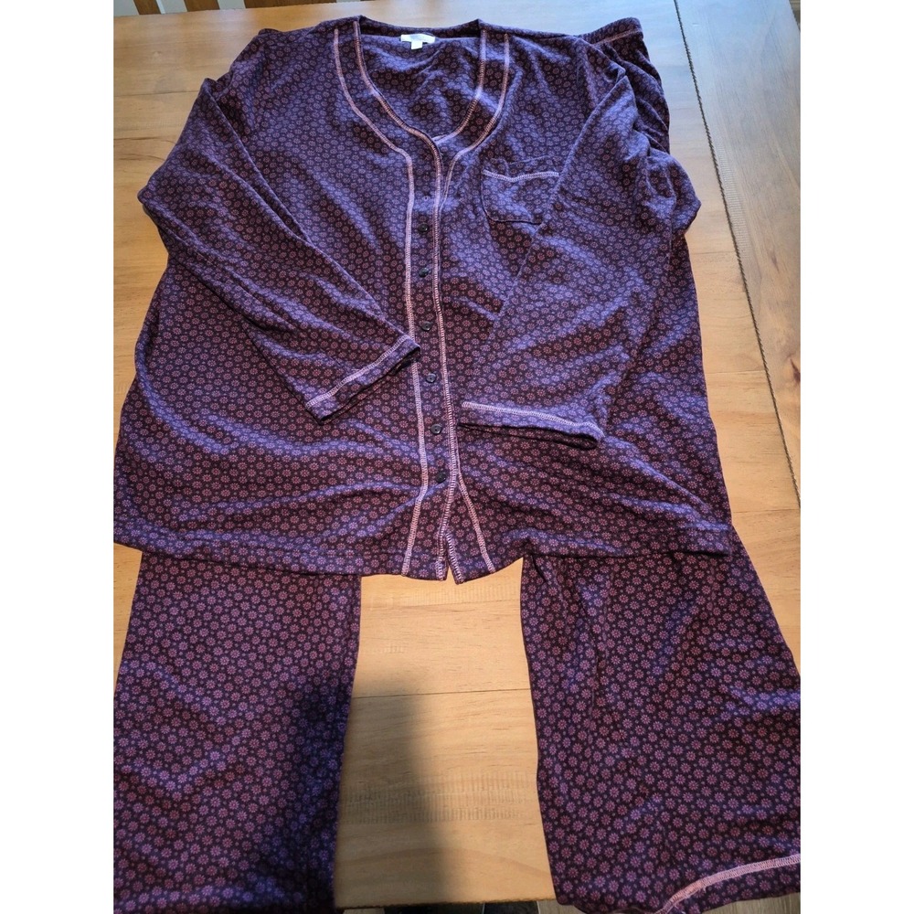 Secret Treasures 2 Piece Ladies Pajama Set Purple Black Floral 2XL Cottage Comfy